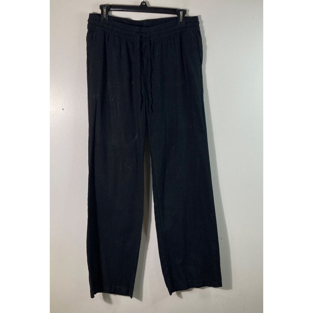 Womens Old Navy Linen Blend Pants Elastic Waist Straight Leg Black S Linen Rayon